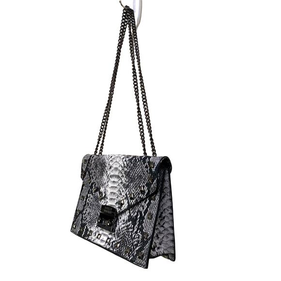 Gray Vegan Leather Snake Print Badgley Mischa Small Shoulder Purse Chain Rivet - Picture 4 of 14